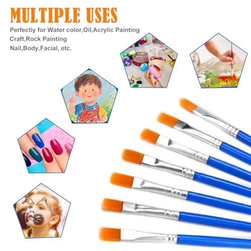 30Pcs Small Paint Brushes Kids for Acrylics Painting, Flat Nylon Hair Paint Brush Bulk Handle Oil Watercolors Painting Brushes for Students, Children and Adult, Blue - color: Blue