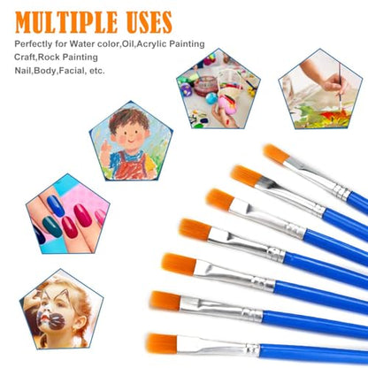 30Pcs Small Paint Brushes Kids for Acrylics Painting, Flat Nylon Hair Paint Brush Bulk Handle Oil Watercolors Painting Brushes for Students, Children and Adult, Blue - color: Blue