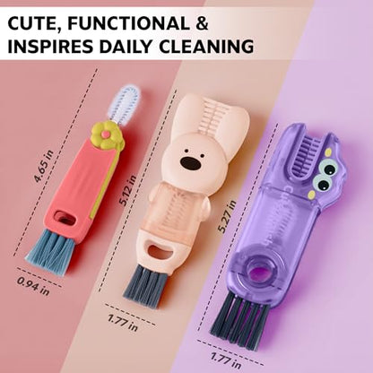 Cup Lid Cleaning Brush, 3 in 1 Lid Cleaner for Tumblers and Water Bottles, Gap Cleaning Brush with Straw Hole Detail Tool, Multifunctional Brush for Daily Use (Pink Purple) - color: Pink Purple