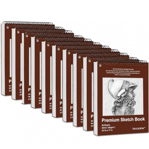 10 Pack Sketch Book, 8.5x11 Inch Top Spiral Sketchbook 60 Sheets Each(68lb/100gsm), Acid-Free Drawing Paper Pad Sketch Pads for Drawing for Adults Kids - color: 10 Pack, size: 8.5" x 11"