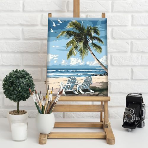 Natuyalo Paint by Numbers Kit for Adults Beginners, 12" Wx16 L Painting by Numbers Kit on Canvas Acrylic Drawing Kits Ready to Stretch and Framed, Beach Landscape - color: Color-06
