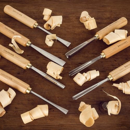 7-Pieces Woodworking Wood Carving Tools Chisel Set with Canvas Bag, Gouges and Carving Chisel Set, Razor Sharp CR-V 60 Steel Blades - size: 7-Pieces with Ash Handle