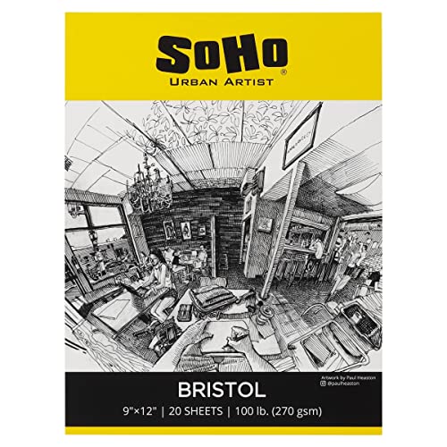 SoHo Urban Artist Bristol Paper Pads - Smooth Bristol Paper Pads for Sketching, Charcoal, Colored Pencils, Inks, & More! - 9x12 - size: 9x12" - Single