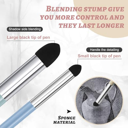 Kosiz 6 Pcs Blending Sponge Pen Double Headed Rub and Buff Washable Sketch Rubbing Sponge Brush Wipe Reusable Blending Stump Drawing Art Blenders for Artist Highlight Shadow Detail Tool (Morandi) - color: Morandi