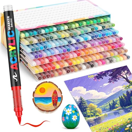 Guangna 168 Acrylic Paint Markers, Brush Tip Acrylic Paint Pens, Quick-Drying Waterproof Ink, for Rock Painting Plastic Wood Canvas Glass Ceramic Metal Art Crafts Supplies Gift - color: 168 Colors