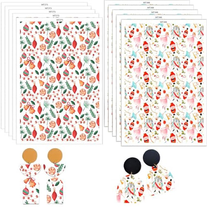 10 Pcs Christmas Polymer Clay Transfer Paper, Christmas Bells Red Berries, Princess Pattern 2 Design Water Soluble Transfer Sheets for Polymer Clay Earrings Jewelry Making DIY Projects 5.82X3.93 in