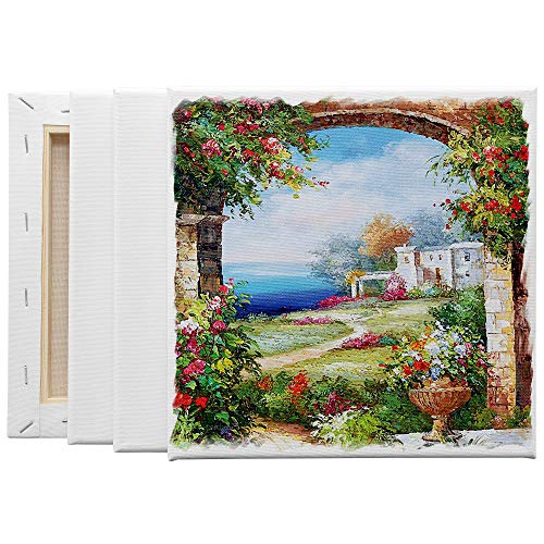 FIXSMITH Stretched White Blank Canvas- 8x8 Inch,8 Pack,Primed,100% Cotton,5/8 Inch Profile of Super Value Pack for Acrylics,Oils & Other Painting Media. - size: 8"x8"-8Pack