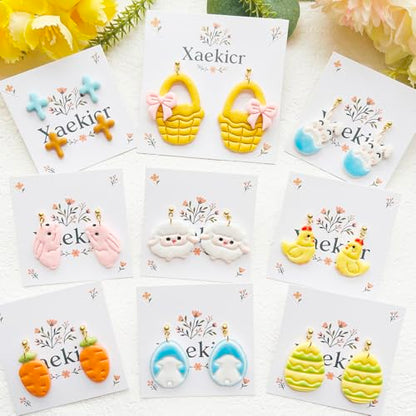 Easter Polymer Clay Cutters Set - 13pcs Sharp & Durable Bunny, Chick, Egg & Basket Shapes for DIY Earring Jewelry Making, Soft Clay Crafts & Spring Holiday Supplies - color: 2S color