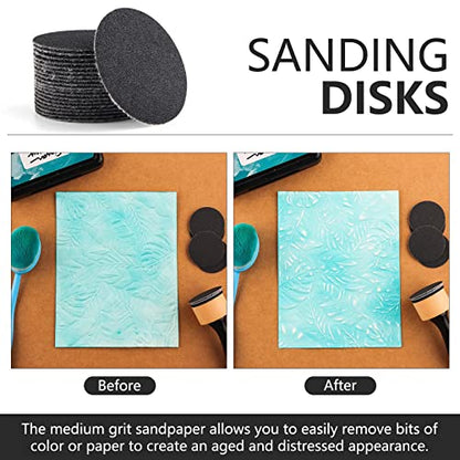 Bundle -Mini Blending Tool Sets,Include 2 PCS Foam Replacment Foam Pads and 20 Pieces Sanding Discs Medium-Grit Sandpaper for Drawing Distressing Blending and Removing the Extra Colors Arts Supplies - color: 1pcs Blending Tool and 20pcs Sanding Disks
