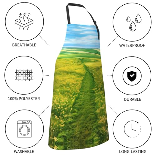 Round watercolor painting Heavy Duty Waterproof Apron with Pockets for AdultsResistant Grilling, Gardening, Painting - color: Grassland Paths