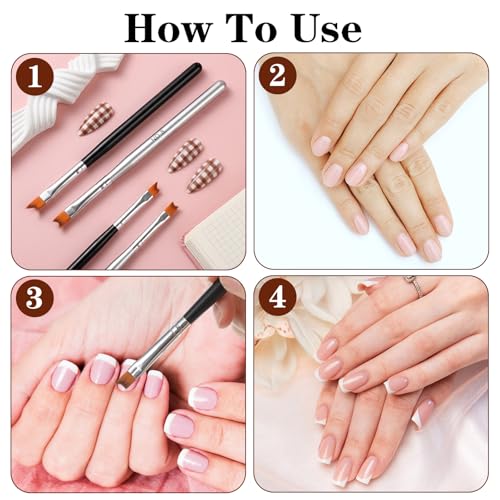 6 Pcs French Tip Brush Oblique Head French Tip Nail Brush, Long Tip Bristle Brushes for Gel & Acrylic Wooden Handle, Fine Liner Painting Pen for Nail Art 2 Styles Manicure Brushes