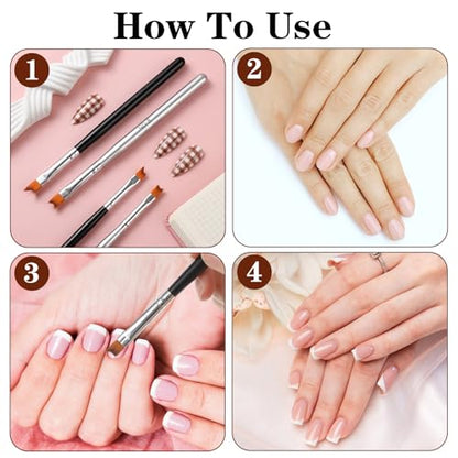 6 Pcs French Tip Brush Oblique Head French Tip Nail Brush, Long Tip Bristle Brushes for Gel & Acrylic Wooden Handle, Fine Liner Painting Pen for Nail Art 2 Styles Manicure Brushes