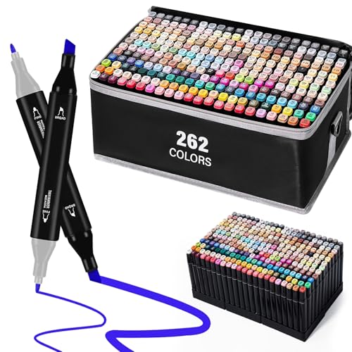 262 Colors Dual Tip Alcohol Markers, Dual Tips Art Markers, Permanent Sketch Marker Set for Adults Coloring, Painting, Sketching, Illustrations - color: 262 Colors