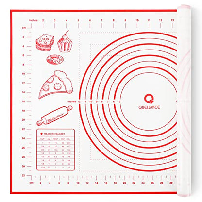 Silicone Pastry Baking Mat Dough - 16x24Inch Large Non Stick Slip Cookie Bread Rolling Mats Sheet, Kitchen Counter Kneading Cooking Board Pad Matt with Measurement for Pie Pizza Cookies Fondant Making - color: Red, size: 24"L x 16"W