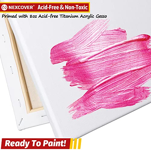NEXCOVER Stretched Canvas - 12 Pack 8x8 Inch, 5/8" Profile Thick Pinewood Frame, Blank White Painting Canvas for Acrylic Oil Tempera Gouache Paint, for Beginners Kids Students Artists DIY Craft/Decor - size: 8"x8"-12Pack