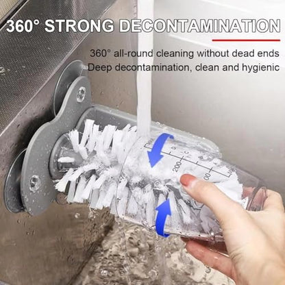 360° Glass Cup Cleaning Brush, Water Bottle Cleaning Glass Washer Cup Sink Washer Brush with Suction Base Bristle Brushfor Sink, Flexible Bristles Double Sided Glass Cup Cleaning Brush (Black+White)