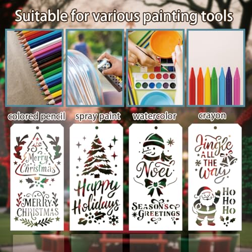 12 Pcs Christmas Stencils for Painting, 23 Styles Merry Christmas Theme Painting Stencils Reusable Plastic Drawing Templates for Scrapbooking DIY Art Craft - style: Christmas