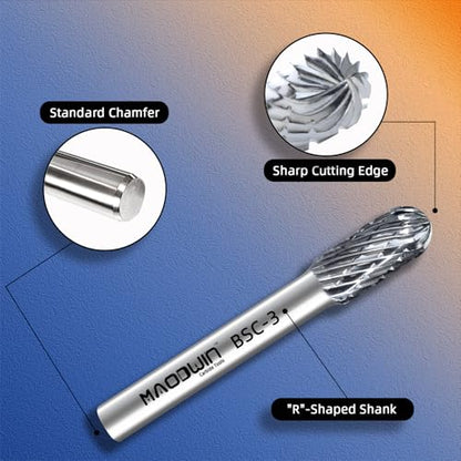 SC-3 Double Cut Tungsten Carbide Rotary Burr 3/8" Cutting Diameter 3/4" Length 1/4" Shank Deburring Tools High-Speed Metal/Wood Grinding, Carving, and 3D Contouring - style: SC-3