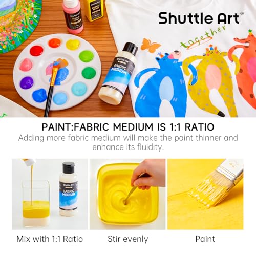 Shuttle Art Fabric Medium, 4 oz /118ml Professional Textile Medium for Fabric Painting, Improve Acrylic & Fabric Paint Adhesion, Softness, Vibrancy, Prevent Fading, Ideal for T-Shirts,Shoes,Jeans,Bags - size: 4 Fl Oz (Pack of 1)