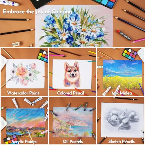 conda 96 Piece Premium Wooden Art Set with 2 Drawing Pads - Painting & Drawing Supplies Kit with Watercolor, Acrylic Paints, Brushes & More Art Supplies for Artists Adults Teens Girls