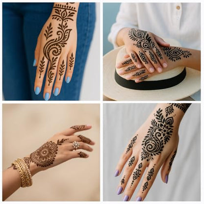 12 Sheets Haina Tattoo Stencils for Painting, 12 Styles Indian Arabian Tribal Designs Drawing Templates Reusable Art Stencil for Hand Forearm Painting on Wall Wood Home Decor - style: Haina Tattoo