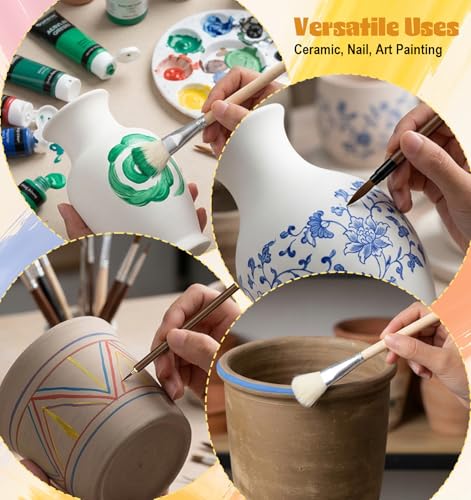 10 Pcs Mop Brush for Acrylic Painting, Goat Hair Blend Mop Brush, Art Blending Brushes for Acrylic, Ceramics & Watercolor Painting