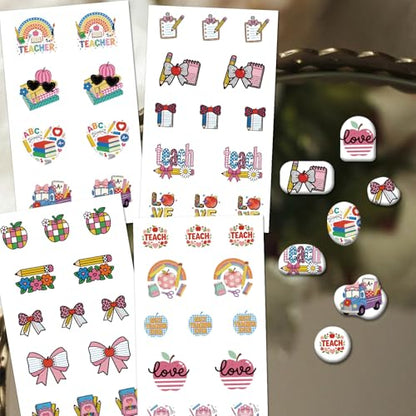 OLYCRAFT 24Pcs Back-to-School Season Clay Transfer Paper 4 Design Transfers Paper for Polymer Teachers' Day Polymer Clay Transfer Sheets Small Ceramic Decal for Clays Earrings Jewelry Making - style: School