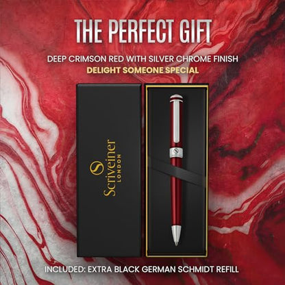 Scriveiner Deep Crimson Ballpoint Pen - Stunning Red Lacquer Luxury Pen, Chrome Finish, Schmidt Black Refill, Best Ball Pen Gift Set for Men & Women, Professional Executive Office, Nice Designer Pen - color: 6. Crimson Red with Chrome