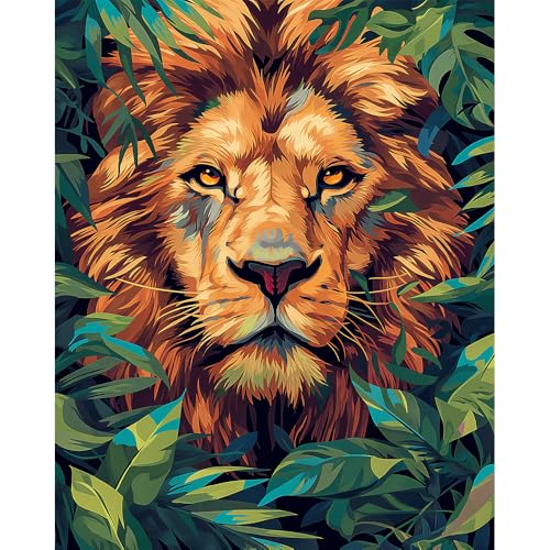 Natuyalo Paint by Numbers Kit for Adults Beginners, 16x20 Inch Canvas Painting by Number Drawing Paintwork with 3 Pcs Paintbrushes Acrylic Pigment, Lion in the Jungle - color: ART-06