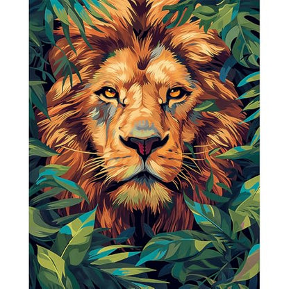 Natuyalo Paint by Numbers Kit for Adults Beginners, 16x20 Inch Canvas Painting by Number Drawing Paintwork with 3 Pcs Paintbrushes Acrylic Pigment, Lion in the Jungle - color: ART-06
