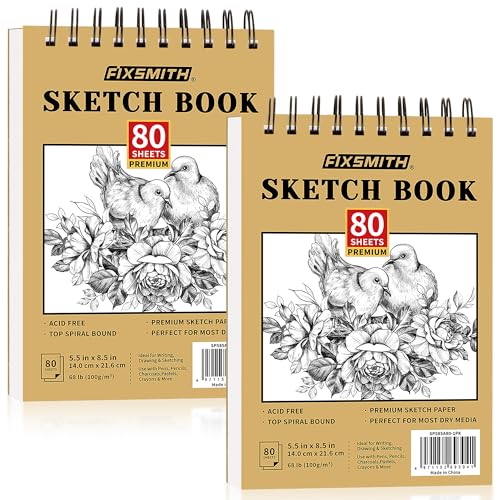 FIXSMITH 5.5"X8.5" Sketch Book | 160 Sheets (68 lb/100gsm) | 2 Pack Sketchbooks | Top Spiral Bound Artist Sketch Pad | Acid Free Drawing Pad | Ideal for Kids,Beginners,Artists &Painters | Bright White - color: Tan, size: 5.5"x8.5"-2 Pack