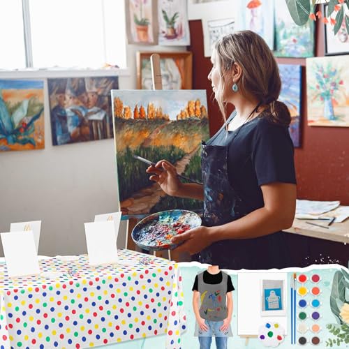 Tenceur 86 Pieces Mini Canvas with Easel Set, 8 x 10 Inch Small Canvas Painting Kit for Party, DIY Painting Boards with Large Tablecloth, Easels Paints Aprons Brushes for Party Gifts - size: 8 x 10 in