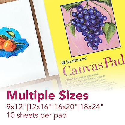 Strathmore 300 Series, Canvas Pad, 16x20 inch, 10 Sheets – Triple Primed, 100% Cotton Canvas, Plein Air Artists, Acrylic Paint and Oil Paint - size: 16x20