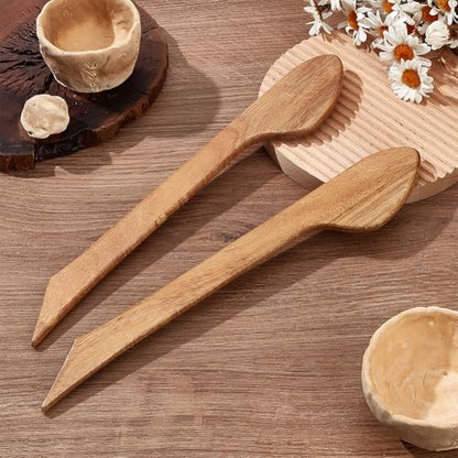 BENECREAT 2Pcs Wooden Handle Tools for Clay & Pottery Clay Sculpting Tools for DIY Handmade Modeling Pottery Tools Throwing Stick for Arts, Crafts & Sewing