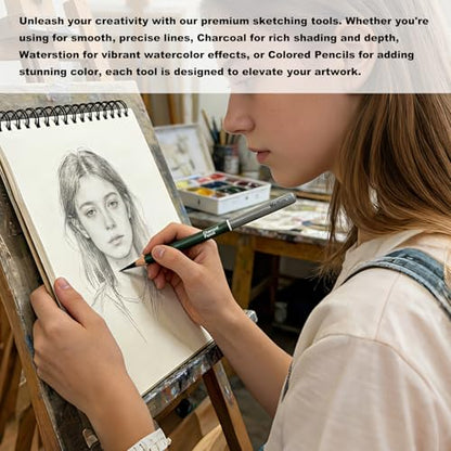 Sketchbook and Pencil Set - Spiral Bound Hardcover with 60 Sheets & 12 Charcoal Pencils (Hard/Medium/Soft) for Professional Artists and Beginners - color: Kraft paper color