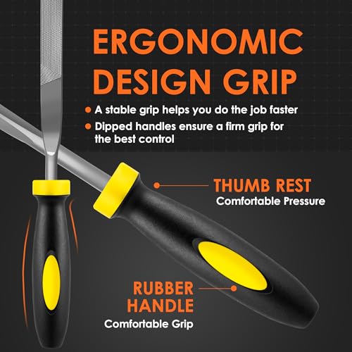 6-Piece Metal Needle File Set - Hardened Alloy Steel Includes Flat, Warding, Square, Triangular, Round, and Half-Round Files - color: Black-6pcs