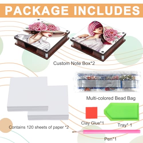 JISHSHAY 2 PCS Diamond Art Note Box Beautiful Woman Diamond Painting Memo Boxes Gem Painting Gem Art Memo Pad Holder Mosaic Kits for Adults Embroidery Kit Note Pad Holder, Contains 120 Sheets of Paper - color: Woman 3