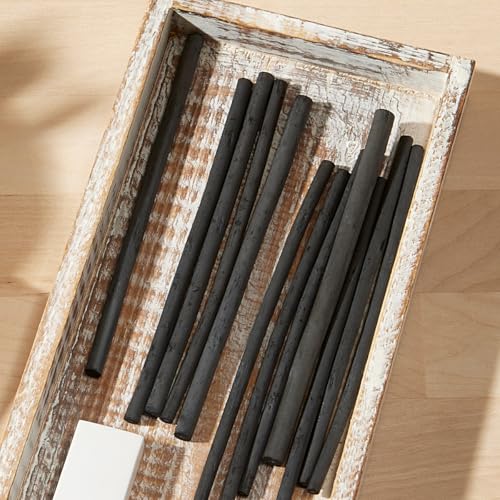 KINGART 12-Piece Willow Charcoal Sticks, Soft, Black Artist Vine Charcoal for Artists, Beginners, Students, Great for Sketching, Rendering, Drawing, Shading and Fine Art