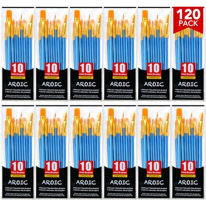 AROIC Acrylic Paint Brush Set, 12pack/120pcs Nylon Hair Paint Brushes, for Oil Painting Rock Body Painting, Artist Amateur Craft Paint Brushes Supplies, Children Adult Painting Small Paint Brush Set. - color: Blue, size: 120pcs