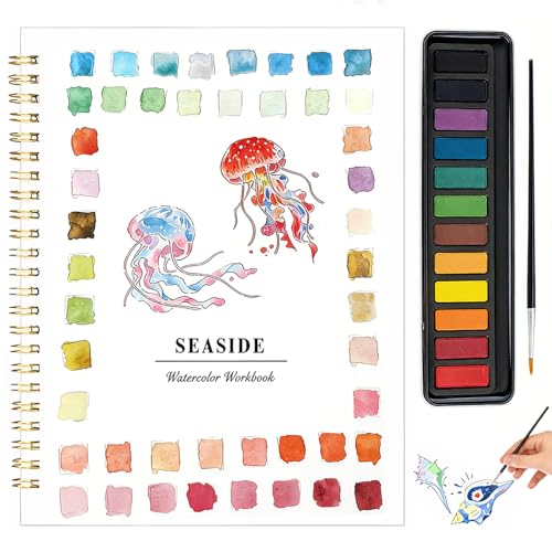 Watercolor Workbook for Beginners - Complete Watercolor Painting Kit with 12 Color Paint Set & Brush | Step-by-Step Art Book for Adults, Hobby Gift for Friends. - color: Ocean Animal