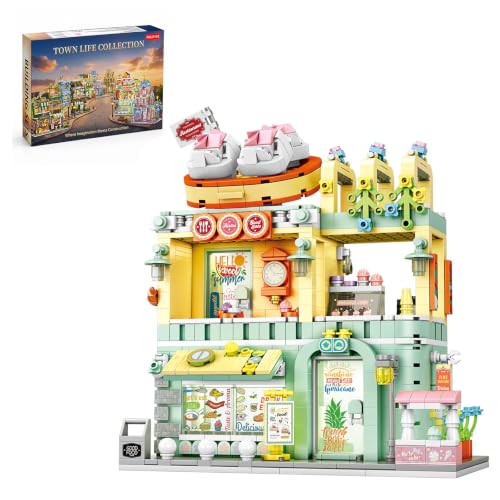 City Restaurant Building Set, Modular City Architecture Display Model Kit, Gifts for Adults (818 Pcs) - color: Mint