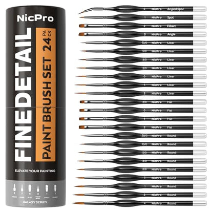 Nicpro 24 PCS Miniature Paint Brushes, Fine Tip Micro Model Detail Paint Brush Set for Acrylic Watercolor Oil, Paint by Number, Models, Miniatures, Craft, Rock Painting - with Container - style: 24 Pack (Detail)