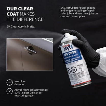 SprayMax 1K Acrylic Matte Clear Coat | Fast-Drying Acrylic Clear Coat Spray Paint for Cars, Crafts & Metal | Smooth Matte Finish, Weather & Scratch Resistant | Professional Grade 11.3 oz