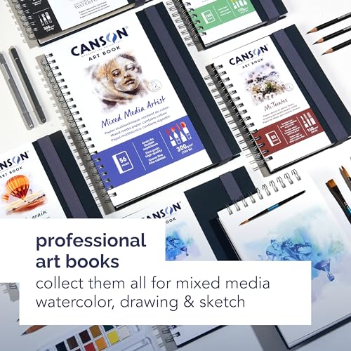 Canson Mi-Teintes White Art Book, 5.8x8.3 inches, 80 Sheets, Blue Cloth Hardcover, Side Wire - Professional Artist Notebook for Sketching, Drawing - style: Spiral
