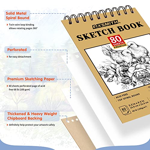 FIXSMITH 5.5"X8.5" Sketch Book | 160 Sheets (68 lb/100gsm) | 2 Pack Sketchbooks | Top Spiral Bound Artist Sketch Pad | Acid Free Drawing Pad | Ideal for Kids,Beginners,Artists &Painters | Bright White - color: Tan, size: 5.5"x8.5"-2 Pack