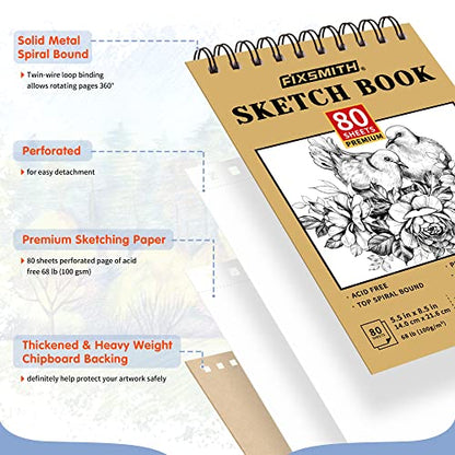 FIXSMITH 5.5"X8.5" Sketch Book | 160 Sheets (68 lb/100gsm) | 2 Pack Sketchbooks | Top Spiral Bound Artist Sketch Pad | Acid Free Drawing Pad | Ideal for Kids,Beginners,Artists &Painters | Bright White - color: Tan, size: 5.5"x8.5"-2 Pack