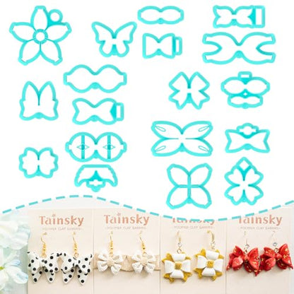 Tainsky Bow Polymer Clay Cutters, Love Knot Polymer Clay Cutters, 14 Shapes Bowknot Clay Cutter for Polymer Clay Jewelry, Ribbon Polymer Clay Earring Cutters (B) - color: BOW-B