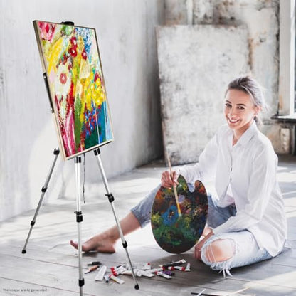 NS JYMB 17-66 Inch Adjustable Art Easel Stand for Painting and Sign, Silver | Portable metal tripod easel for display stand, canvas holder, adults, floor and poster board use - style: 66Silver 1pack