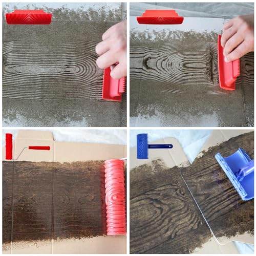 4-Pack Wood Grain Tool, Wood Graining Roller Painting Tool with Handle, Rubber Empaistic Wood Texture Painting Tool Set for DIY Wall Room Art Paint Decoration - size: 3pcs+1Roller