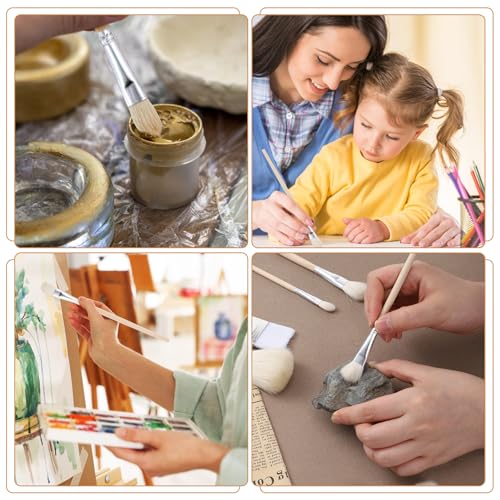7 Pcs Mop Brush For Acrylic Painting, Gilding Brush Set Pottery Glazing Brushes Versatile Goat Hair Blending Mop Brushes For Acrylic Gouache Watercolor Foil Painting And Gold Leaf Sheets,Face Body Art